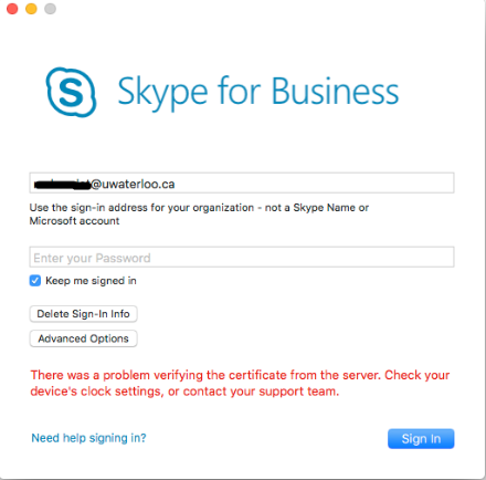 Skype for business certificate error clock settings mac os